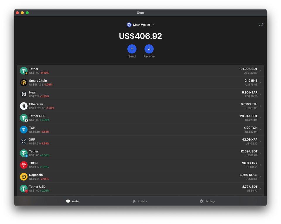 Gem Wallet on MacOS