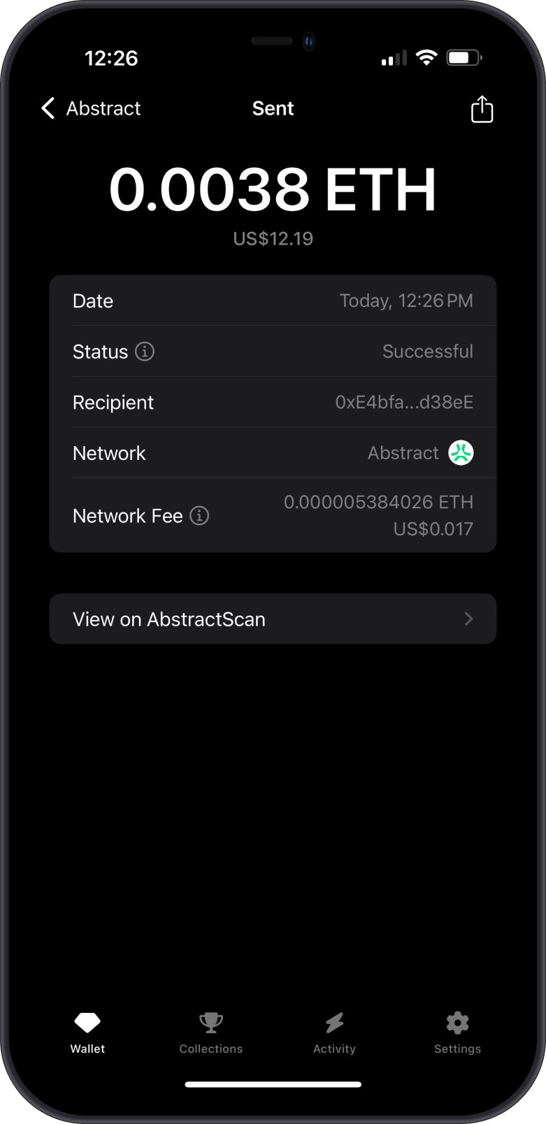 ETH Transaction Screen