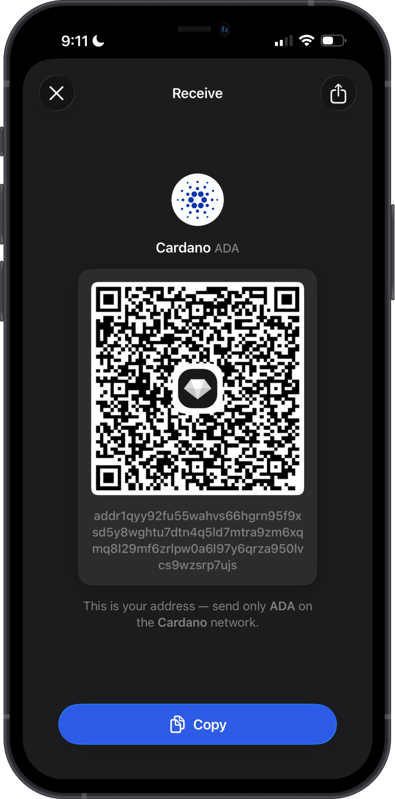 Receive Cardano with Gem Wallet