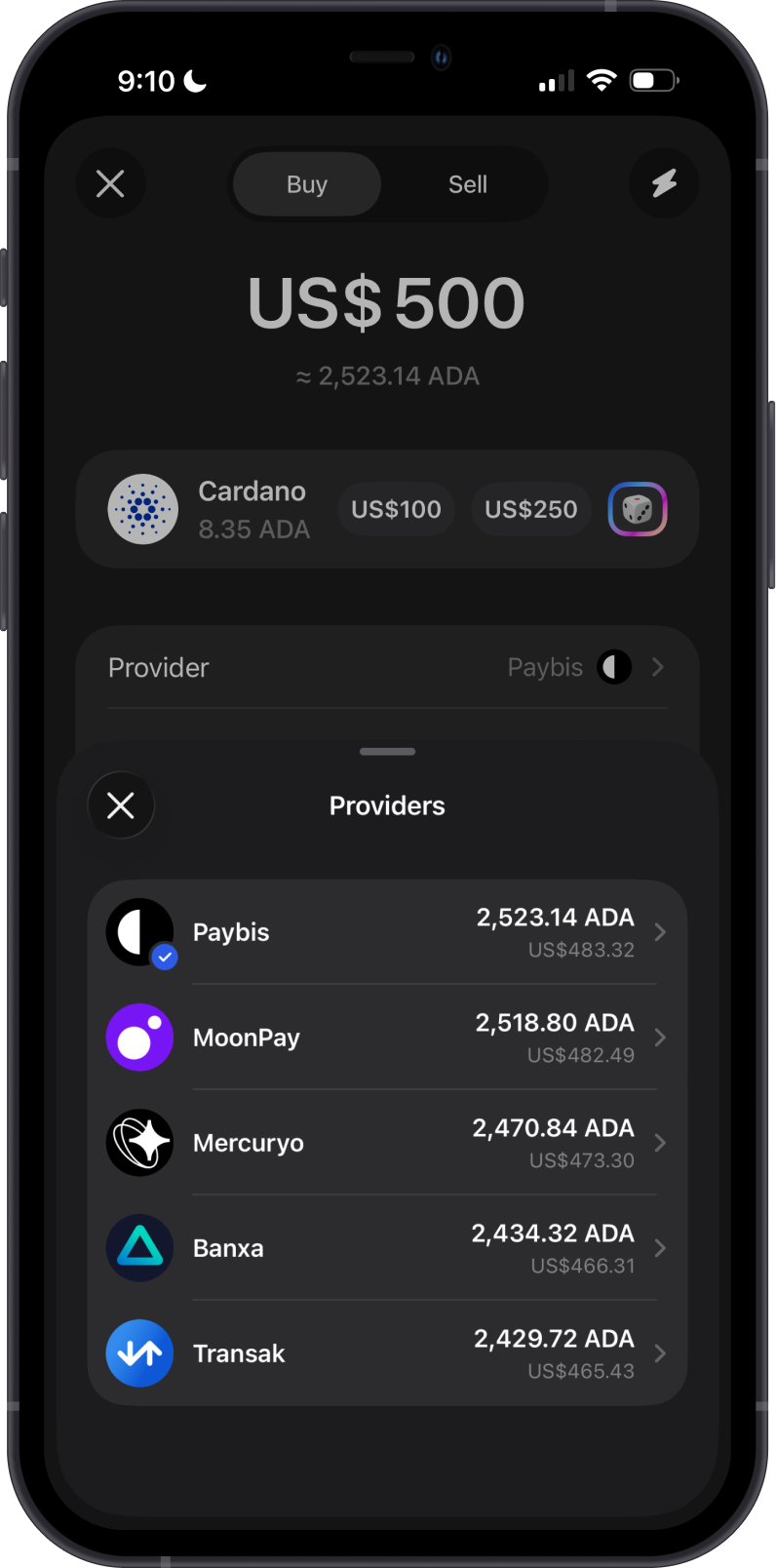 Buy Cardano with Gem Wallet