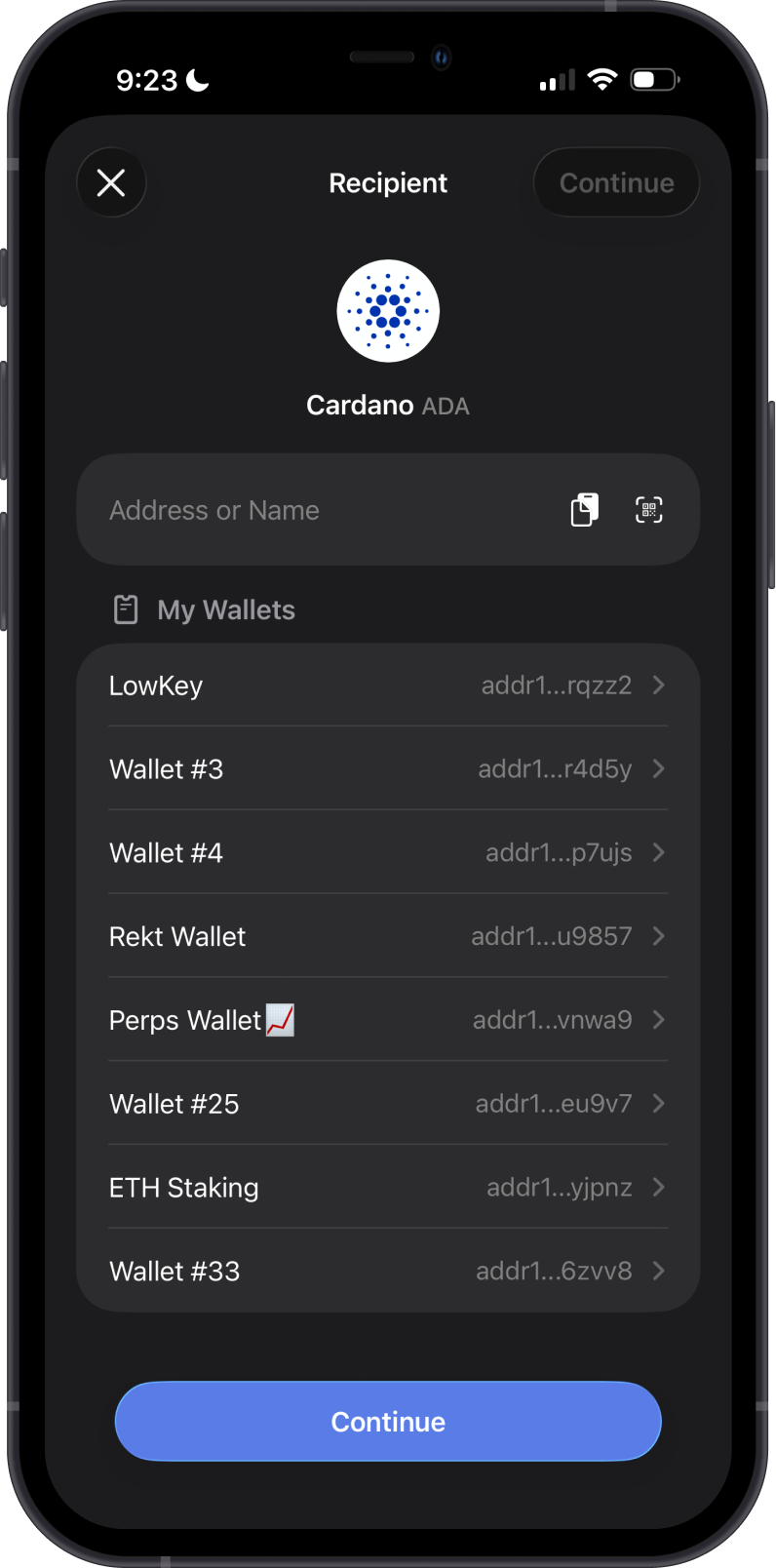 Enter Cardano Recipient Address