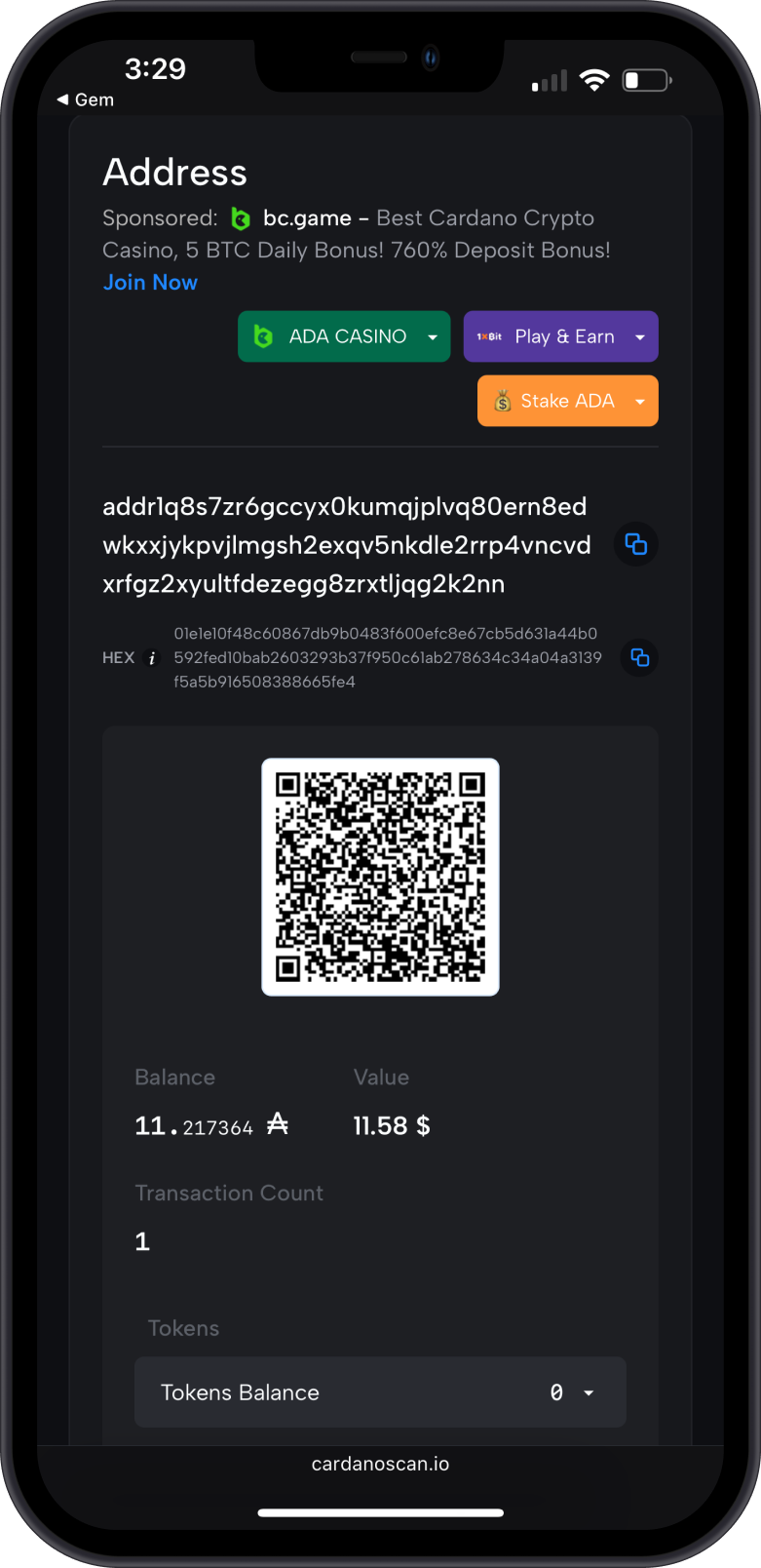 View ADA Balance on Cardanoscan