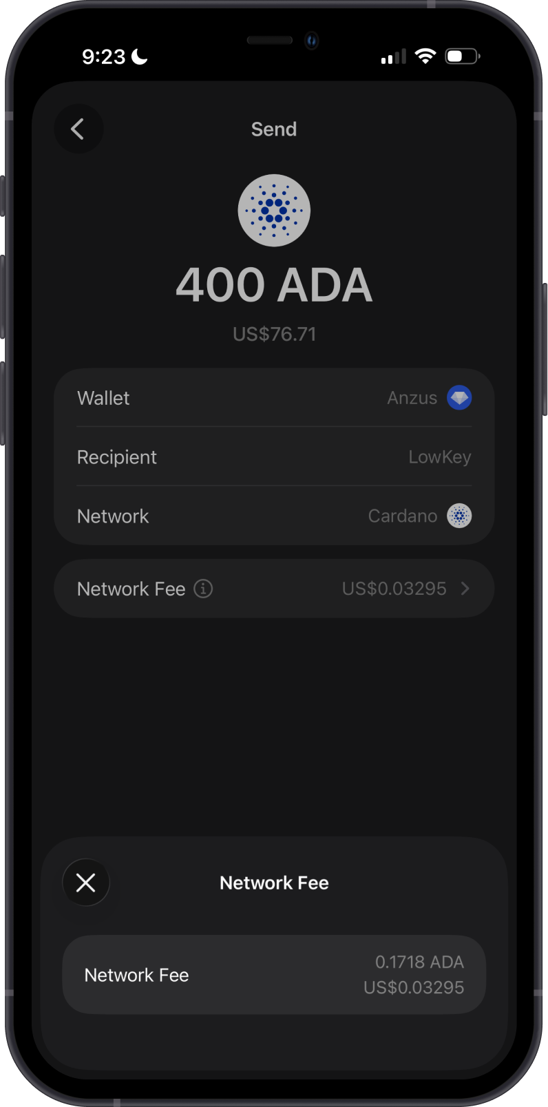 Review Cardano Network Fee Before Sending