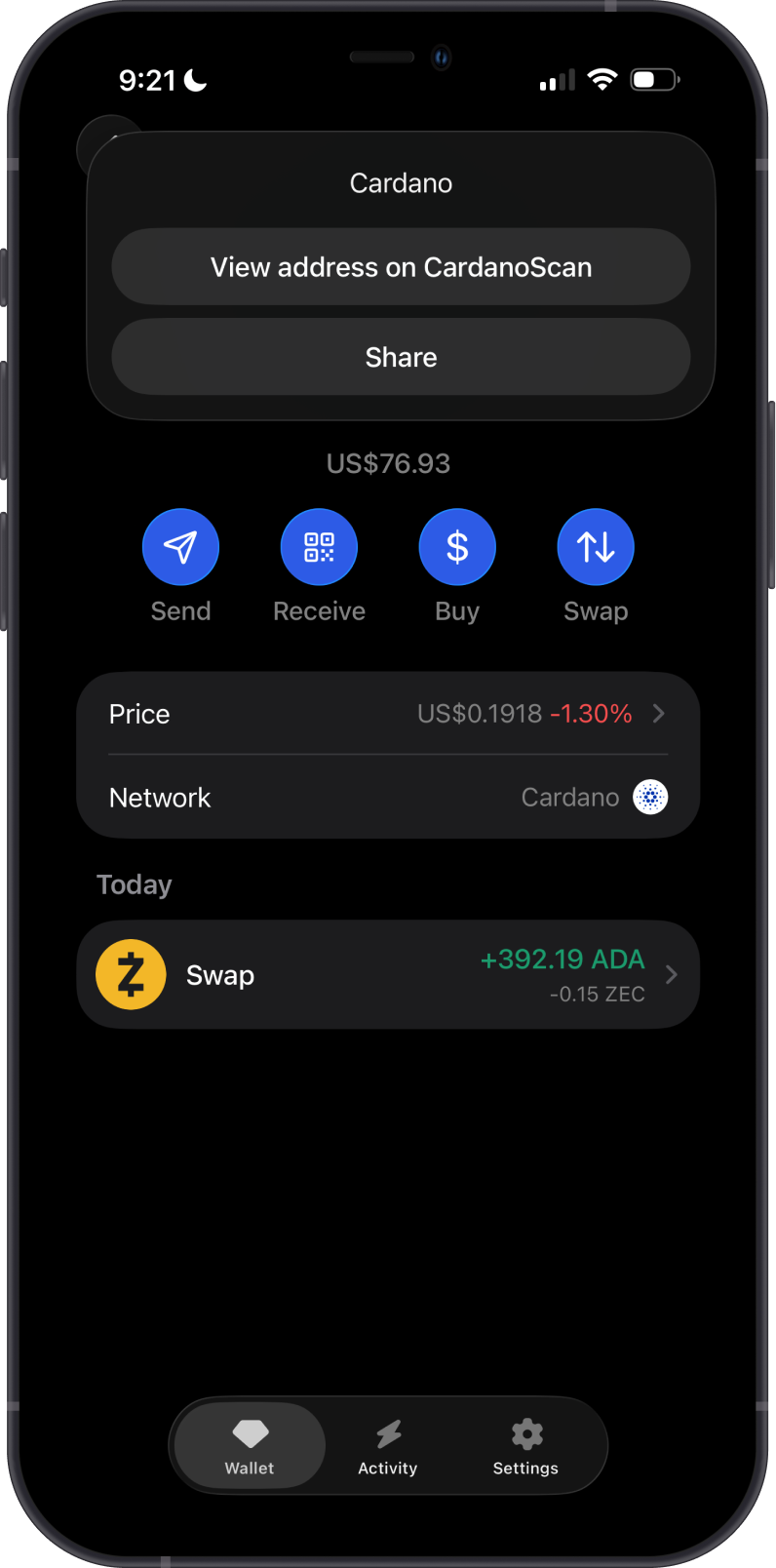 Open Cardano Address on CardanoScan