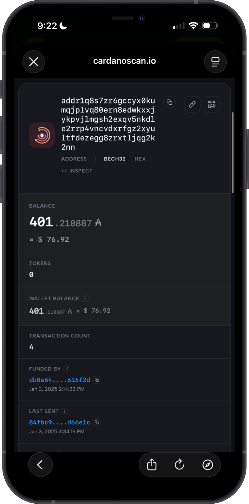 Cardano Address Details on CardanoScan