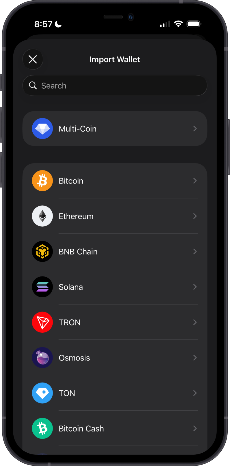 Select Bitcoin from the blockchain list