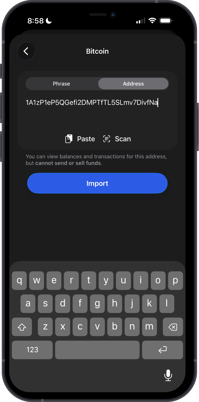Enter or scan a Bitcoin address