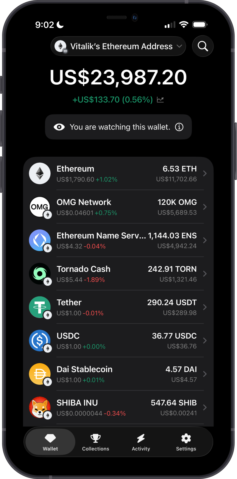 Ethereum Watch Wallet in view-only mode