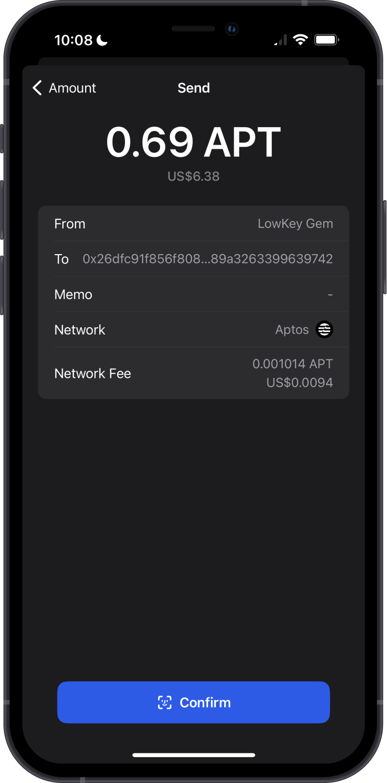 Send Aptos Fee on Gem Wallet