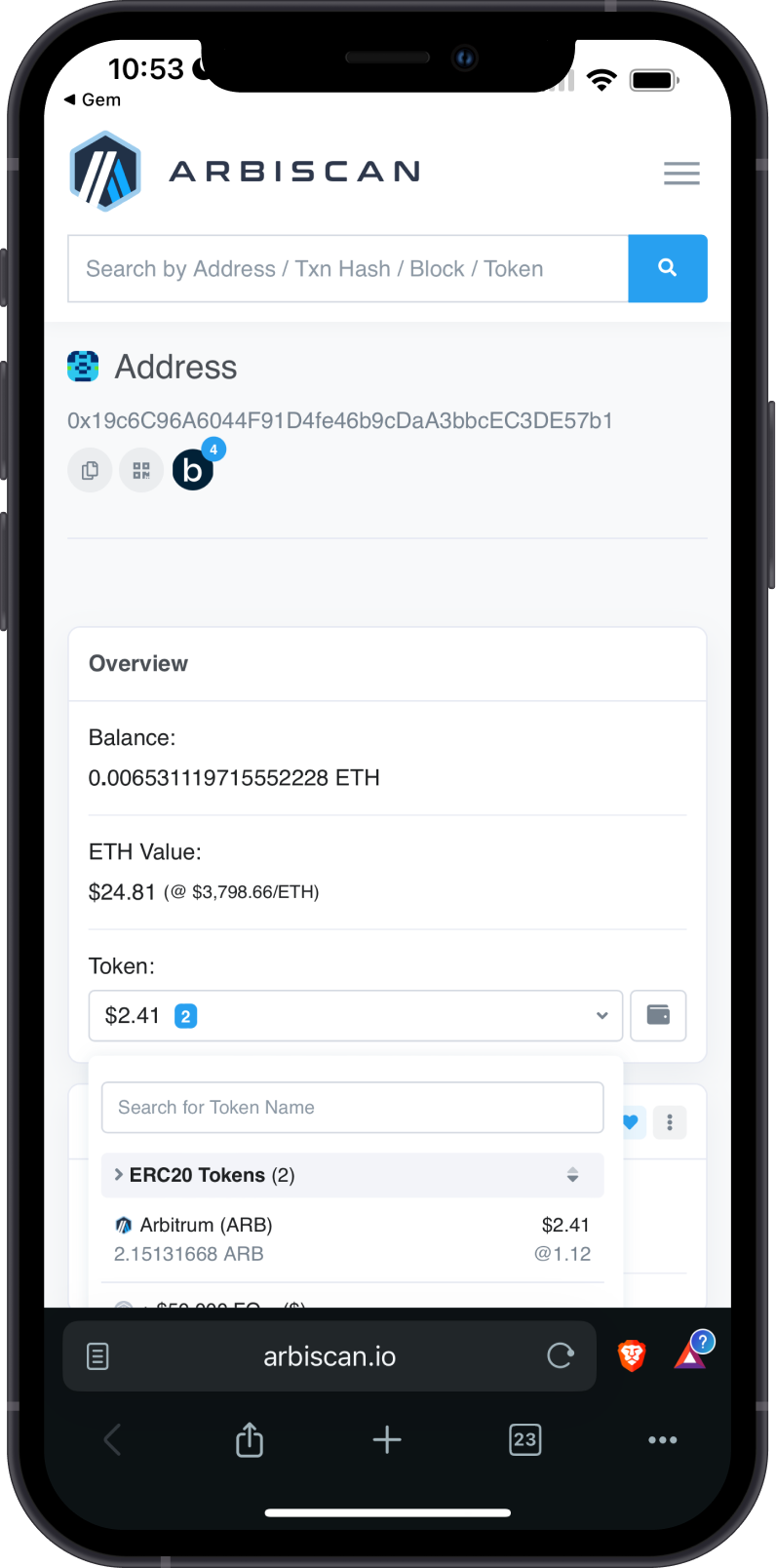 ARB Address on ArbiScan 