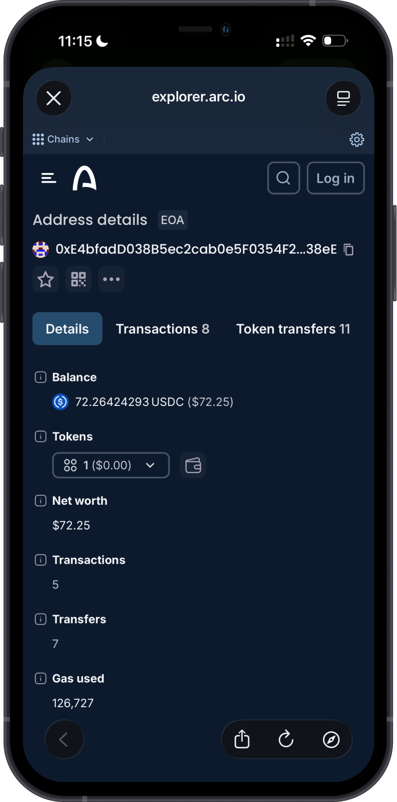 View Arc address activity on Arc Explorer