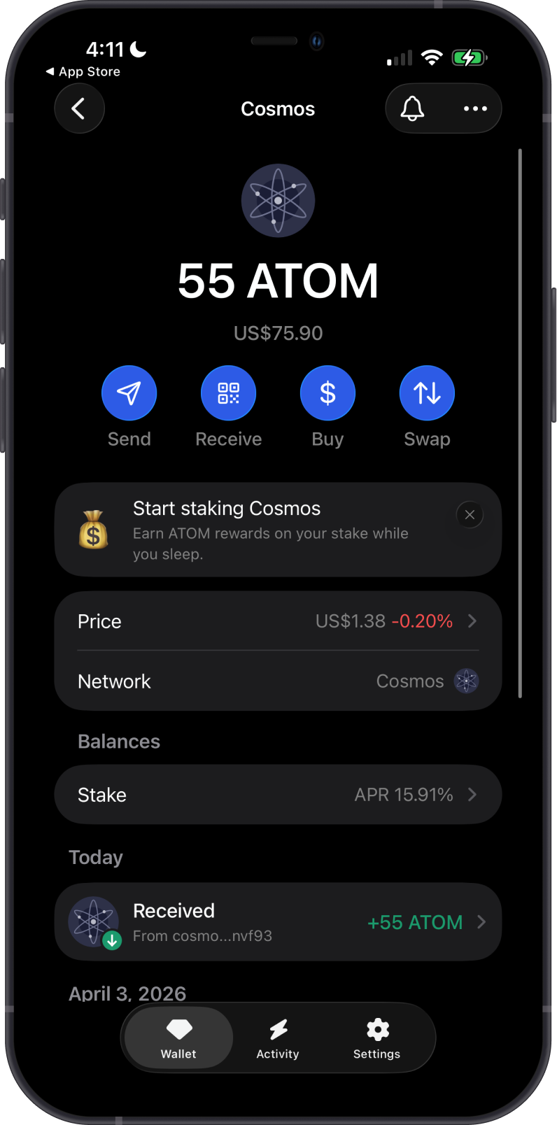 ATOM on Gem Wallet