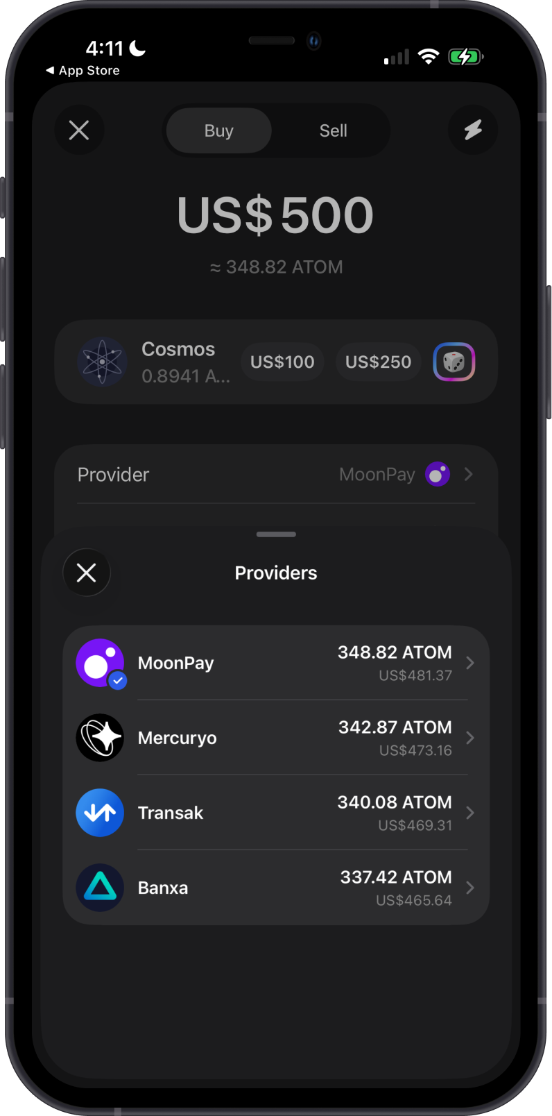 Buy Cosmos with Gem Wallet