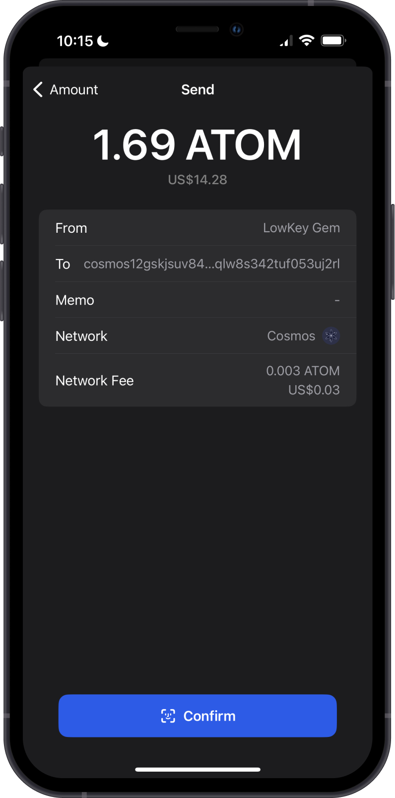 ATOM Transfer Fee on Gem Wallet