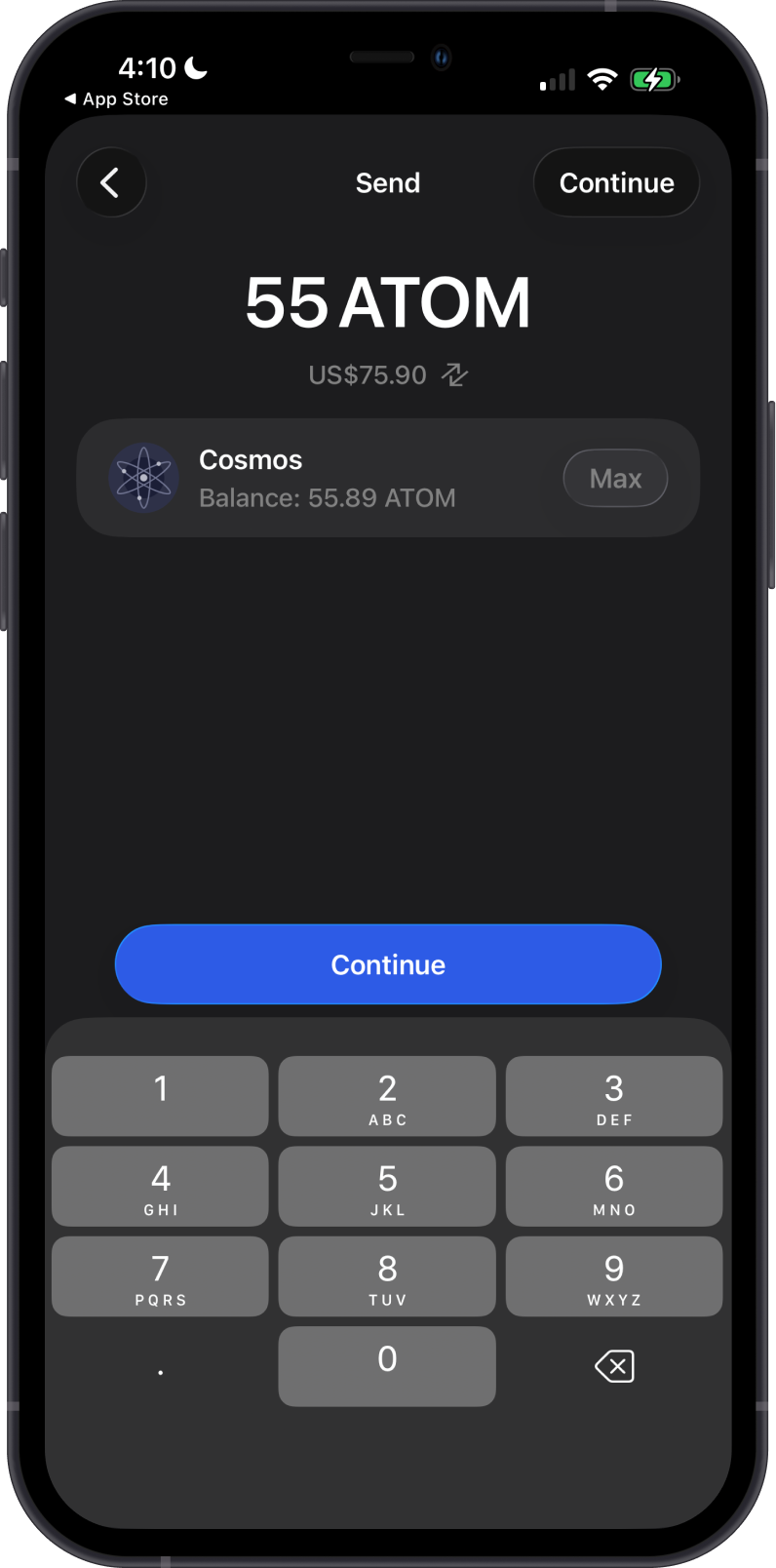 Enter a Cosmos Amount