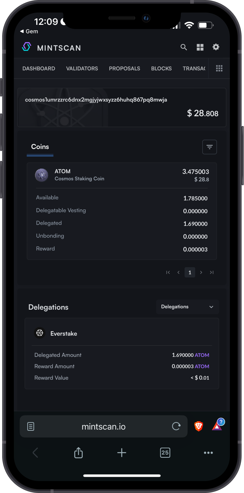 View ATOM Balance on MintScan