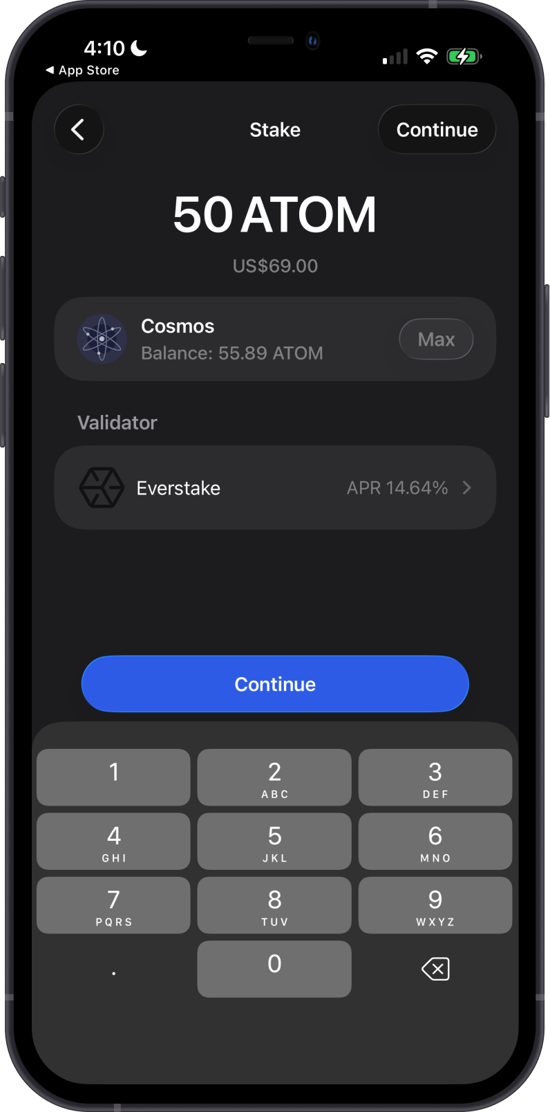 Choose an ATOM Validator and Amount