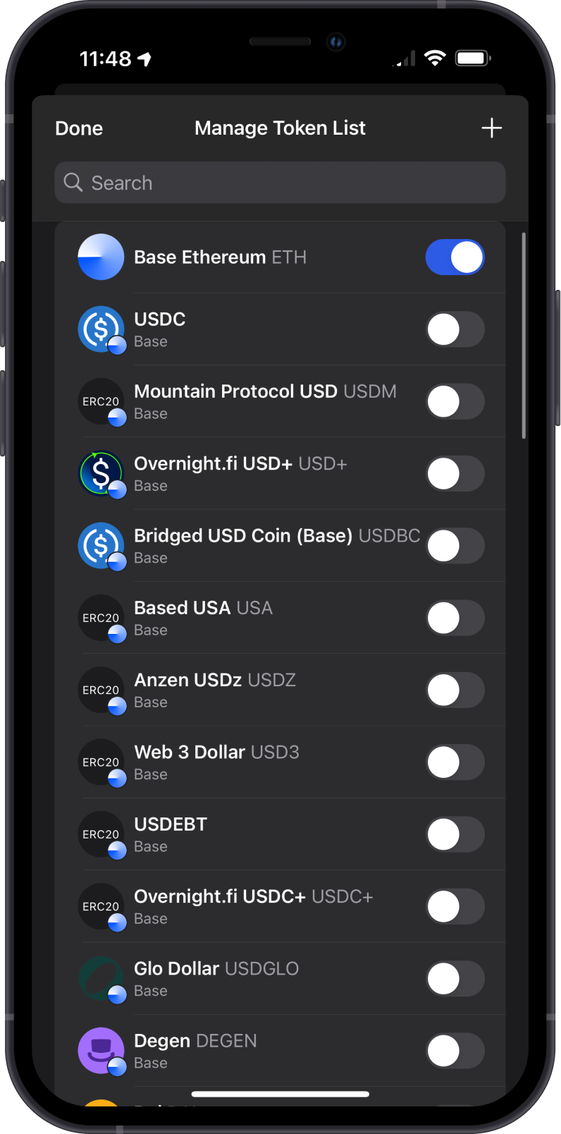 Base ERC20 Tokens on Gem Wallet