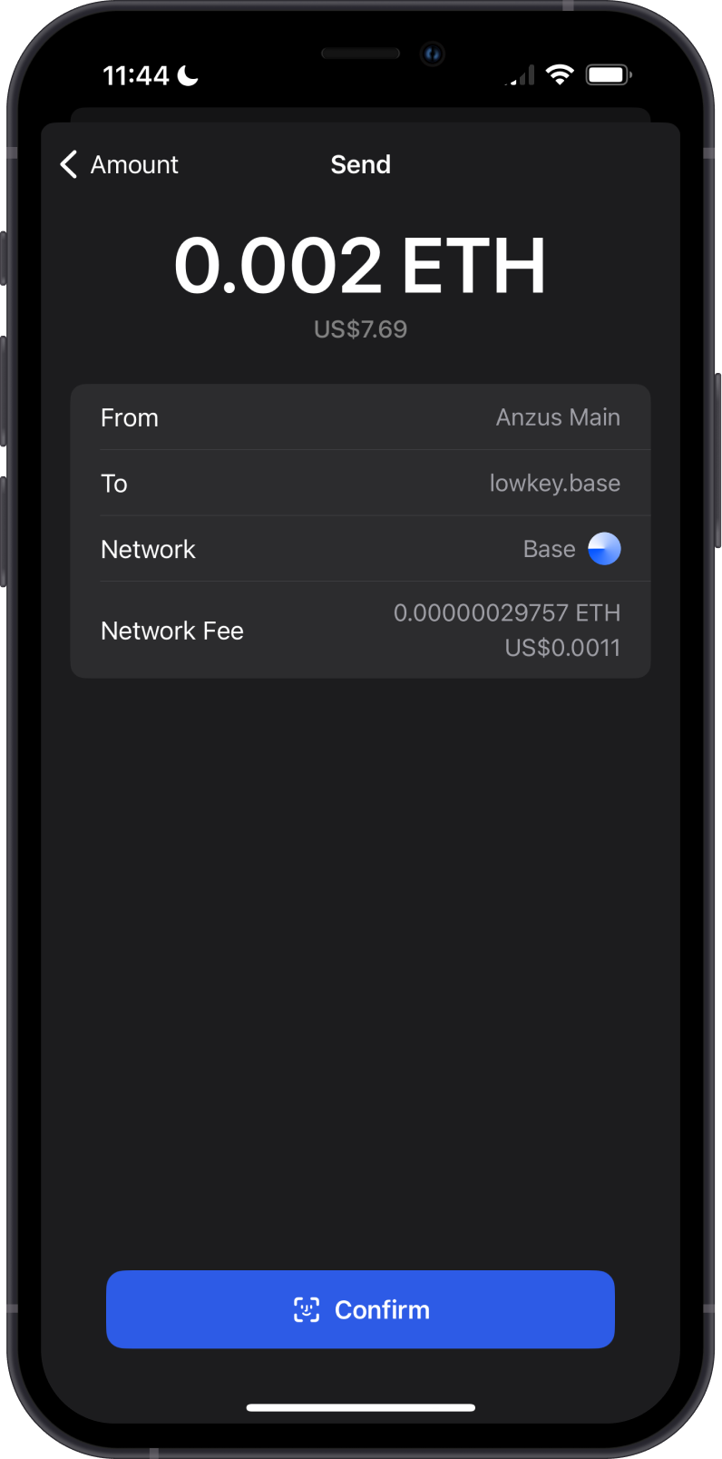 Send BASE ETH Fee on Gem Wallet