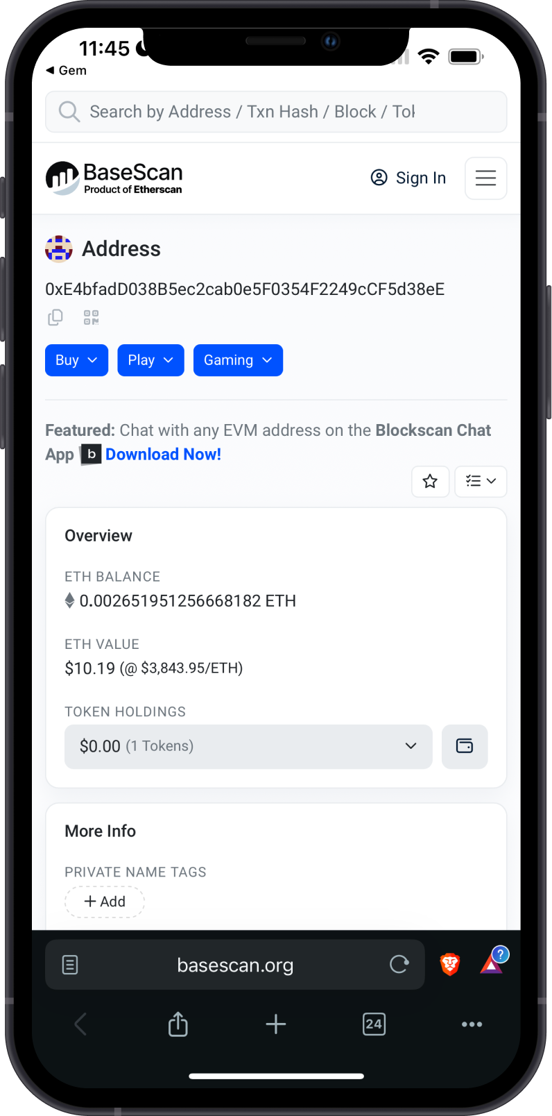 Base ETH Address on BaseScan 