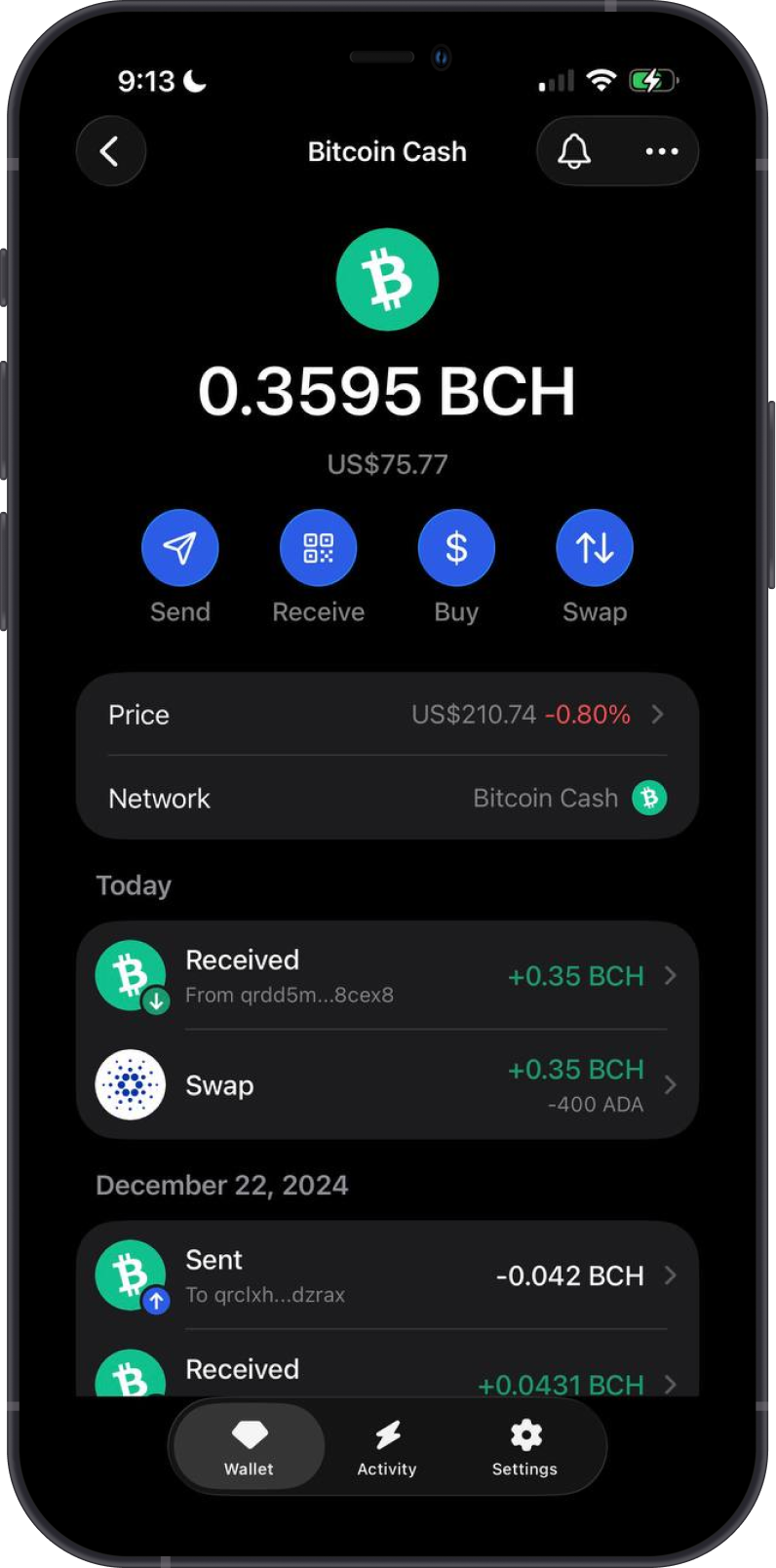 Bitcoin Cash on Gem Wallet