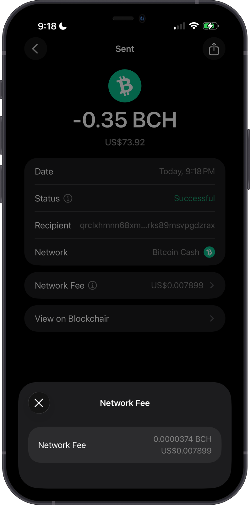 Bitcoin Cash Network Fee when Sending