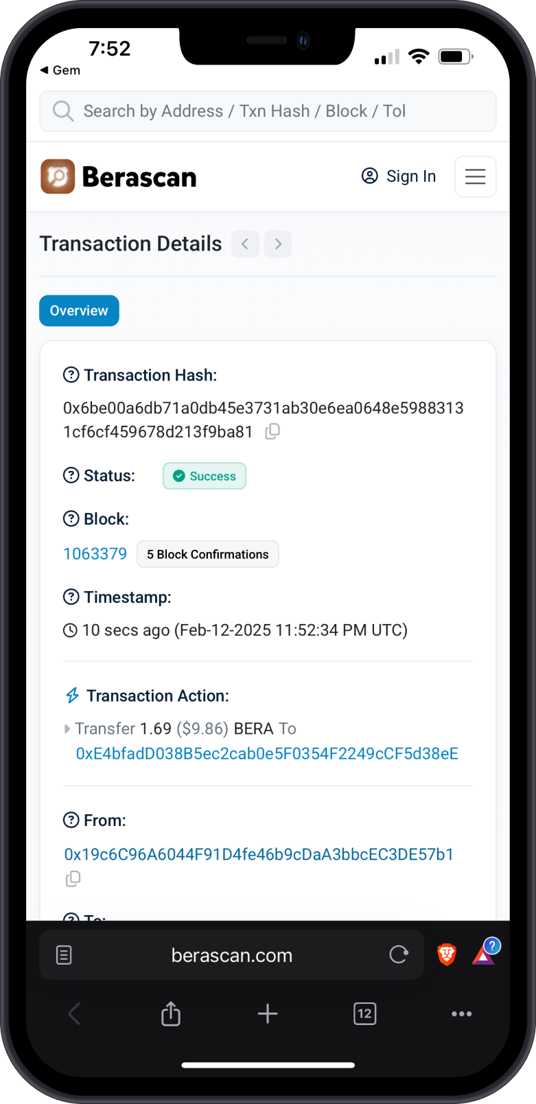 View Transaction on Abscan