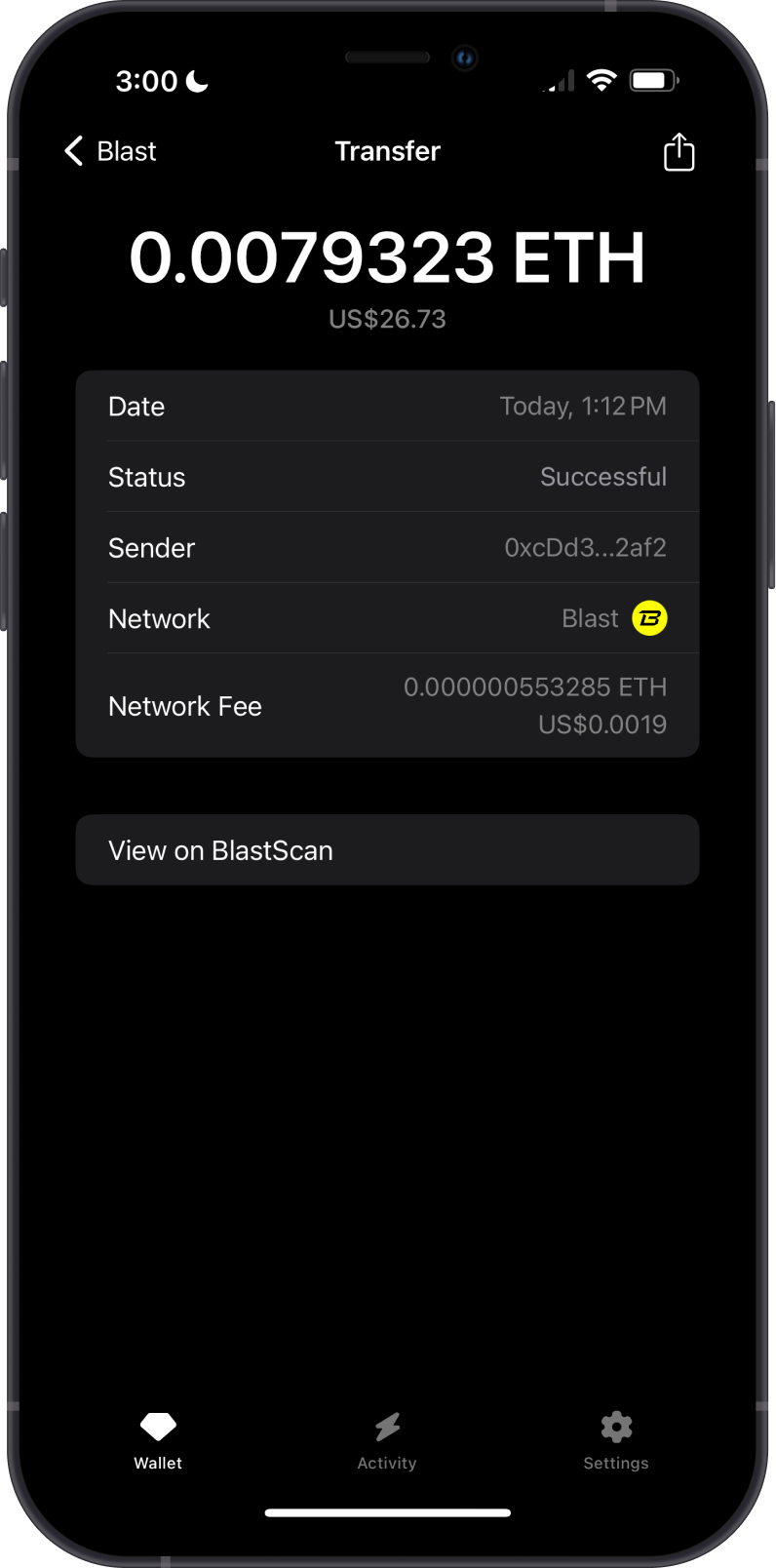 BLAST Transaction on GEM Wallet