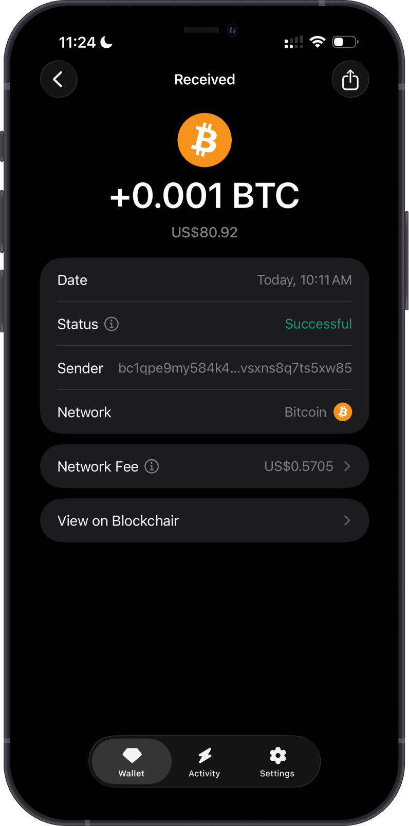 Received Bitcoin transaction