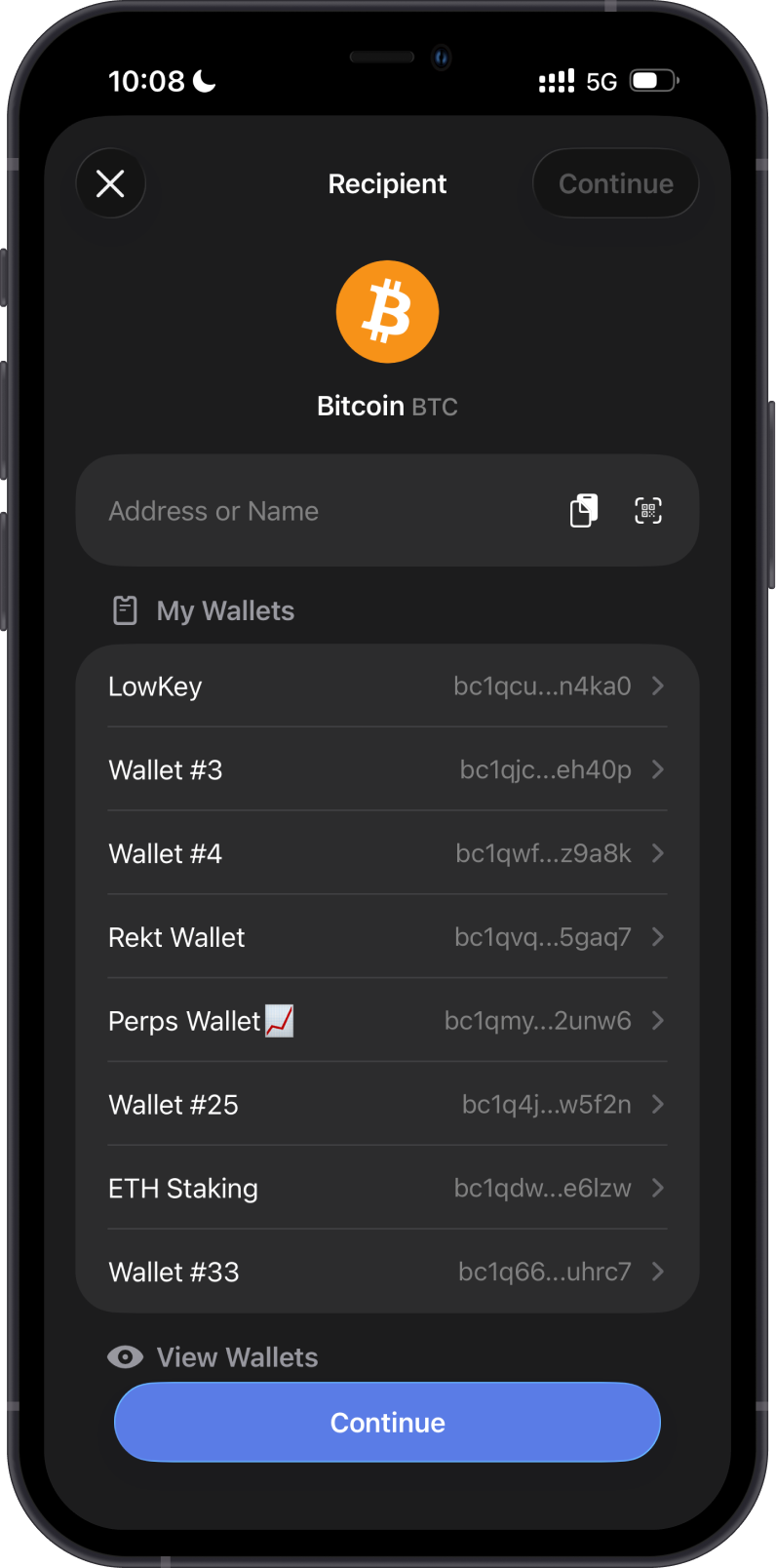 Enter a Bitcoin recipient