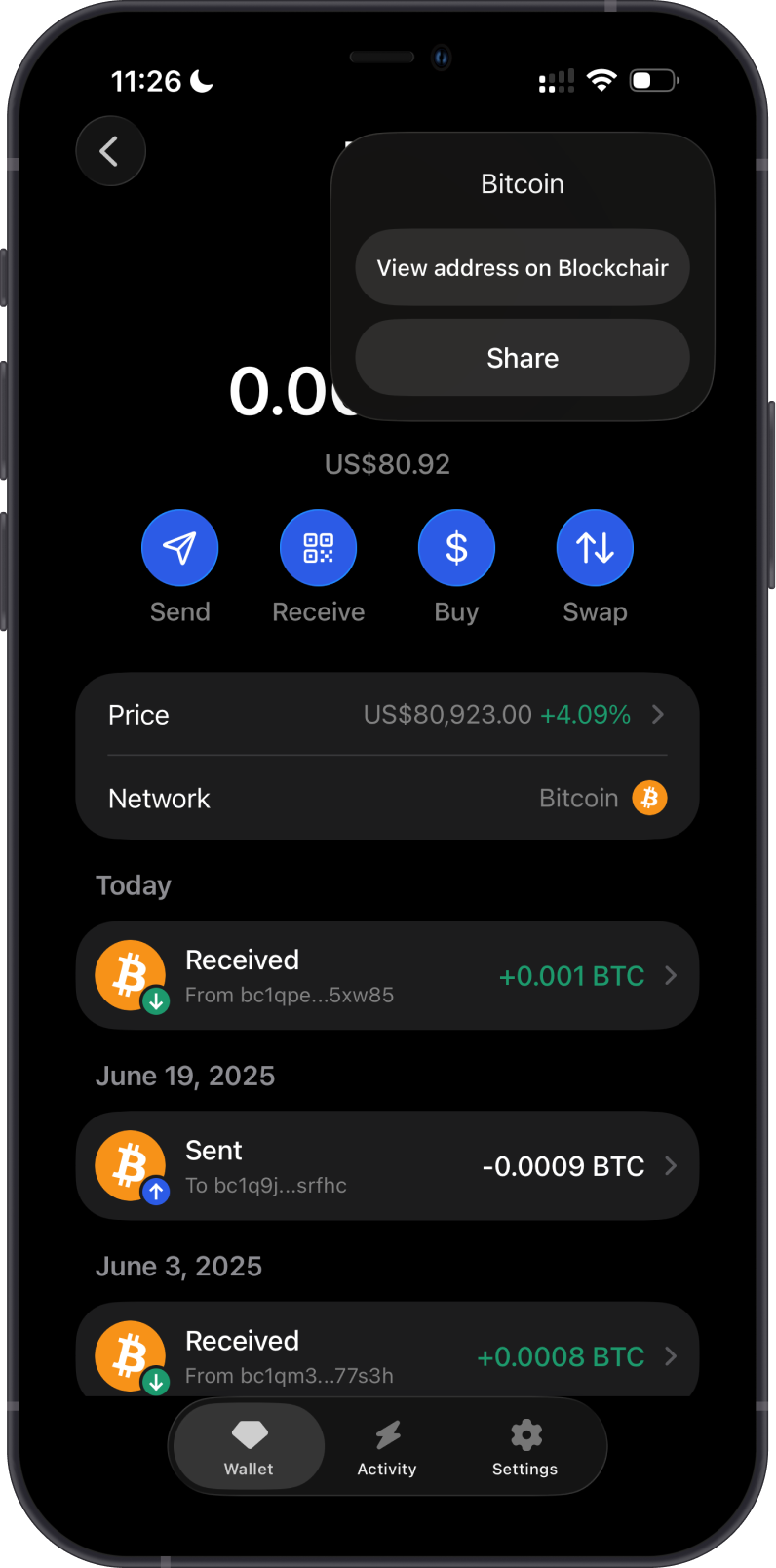 Open a Bitcoin address on Blockchair