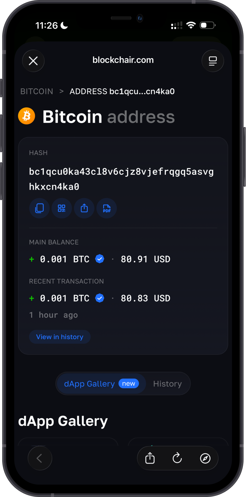 View a Bitcoin address in Blockchair