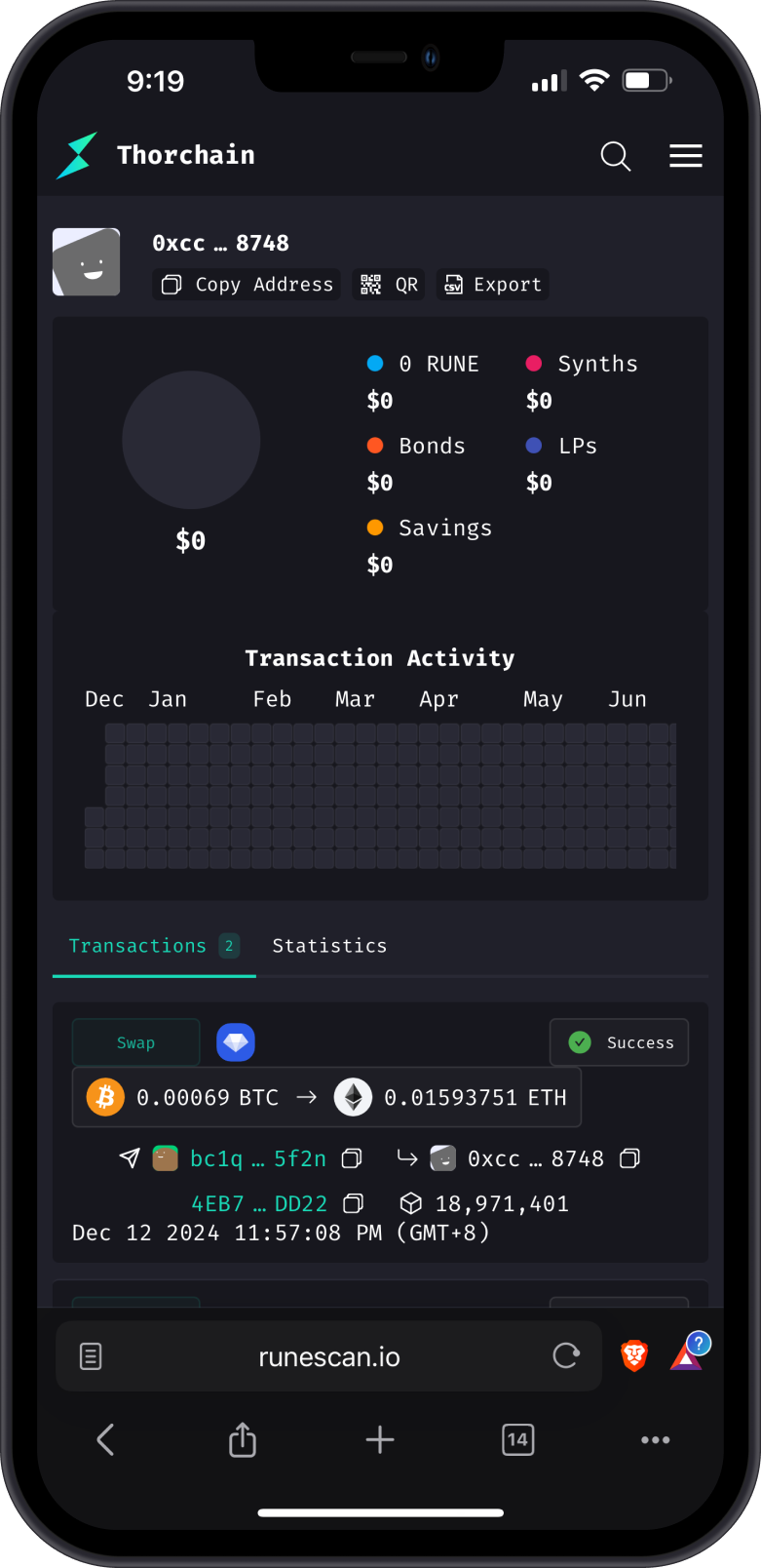 BTC to ETH Swap in Progress