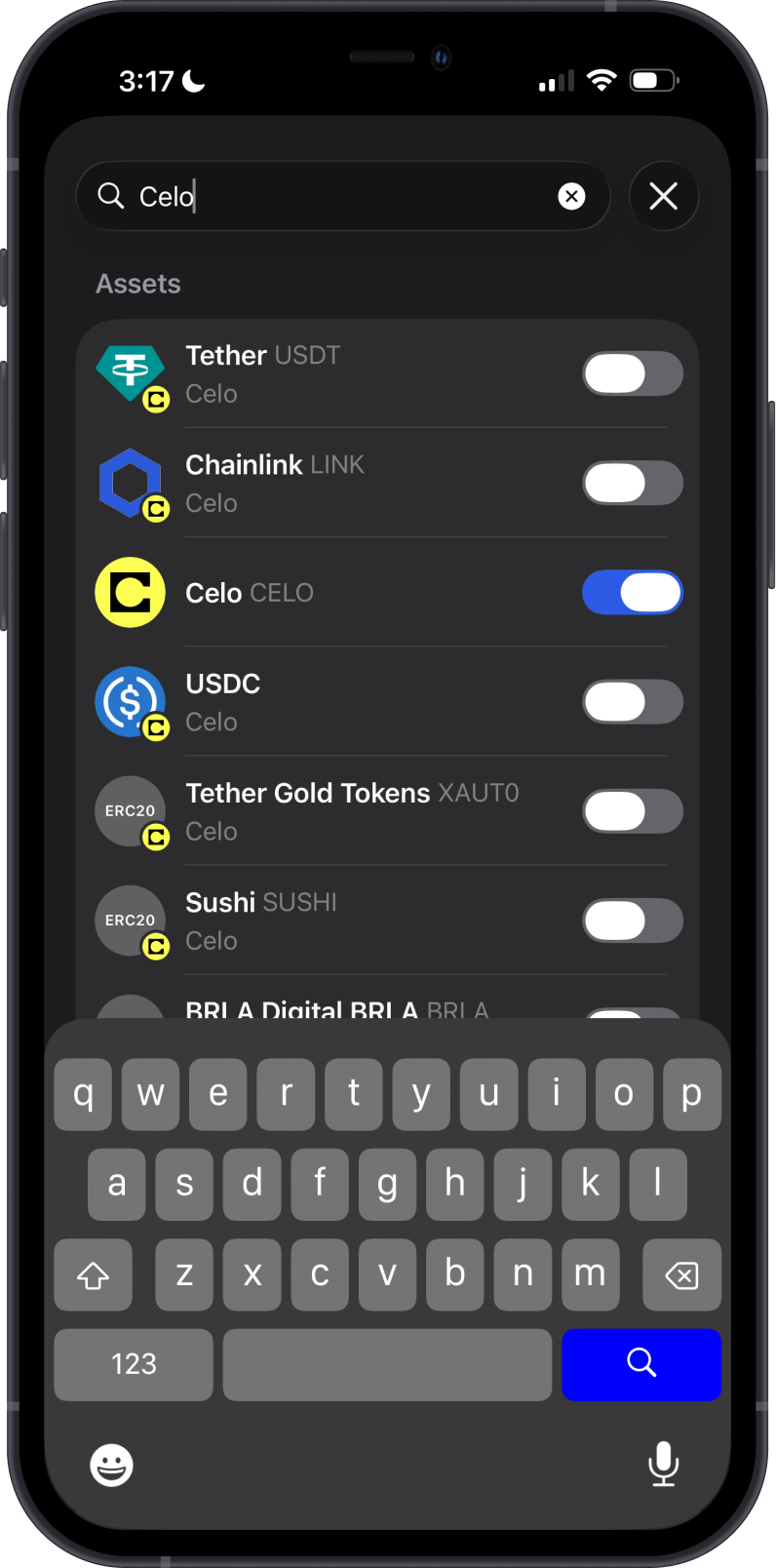 Enable CELO on Gem Wallet