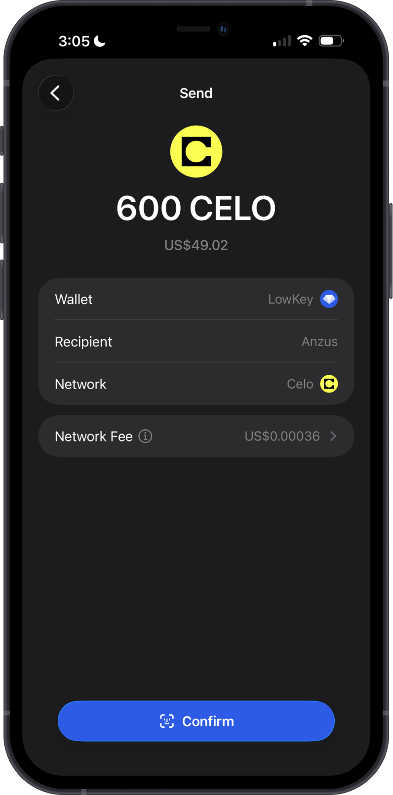 Send CELO on Gem Wallet