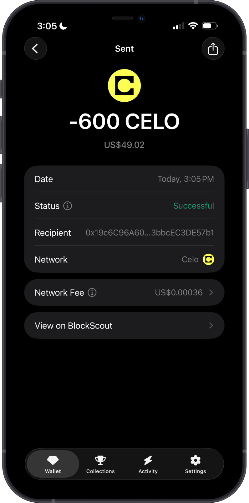 CELO Fees on Gem Wallet