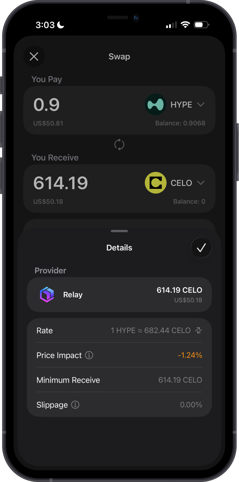 Crosschain Swap CELO on Gem Wallet