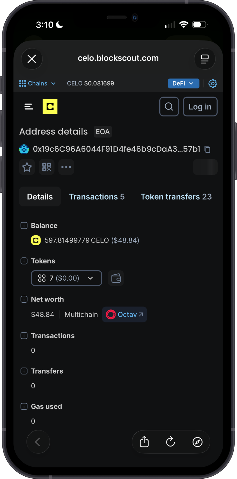 CELO Transaction on Blockscout