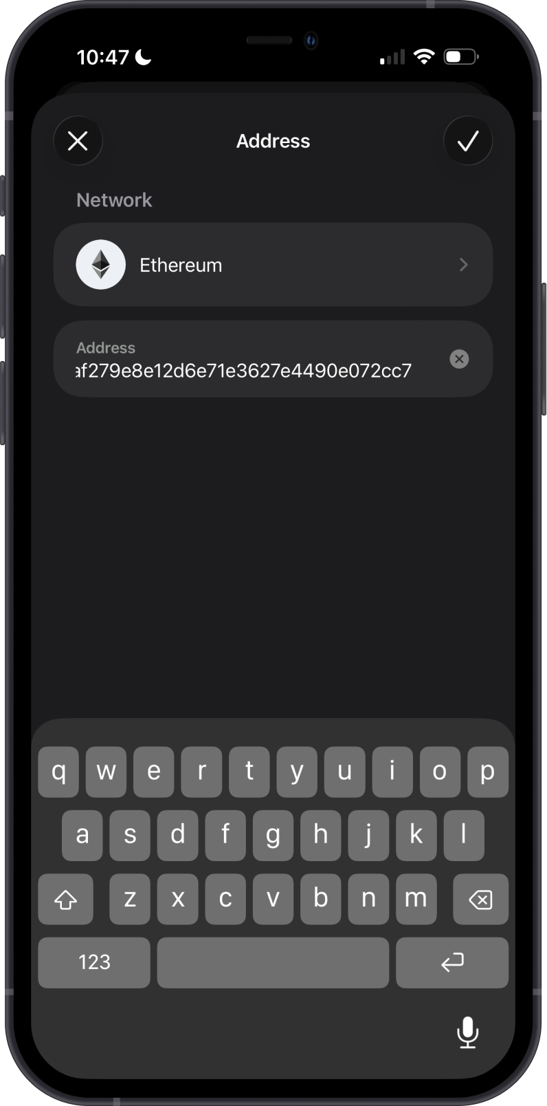 Enter the ETH address