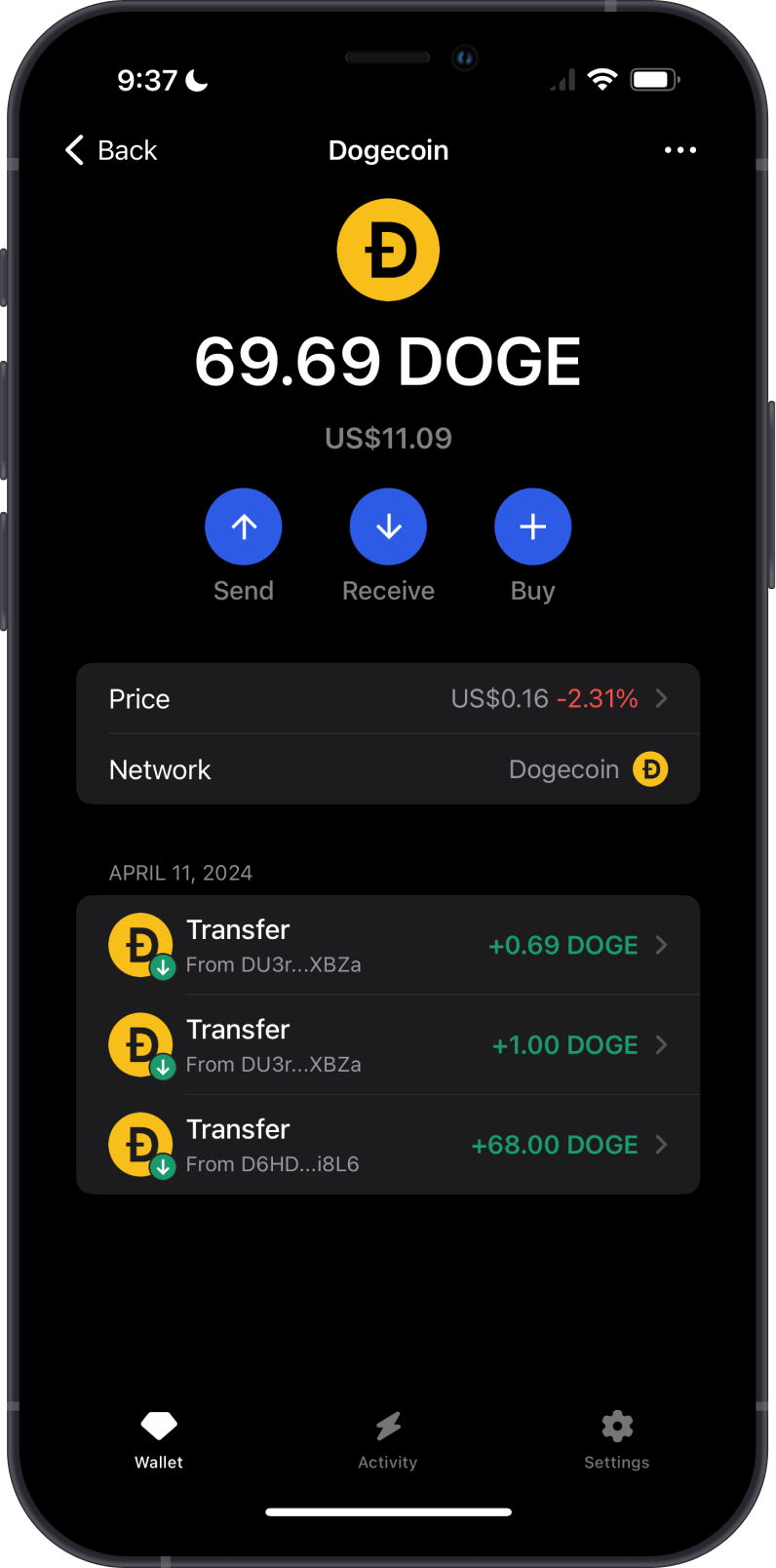 Dogecoin on Gem Wallet