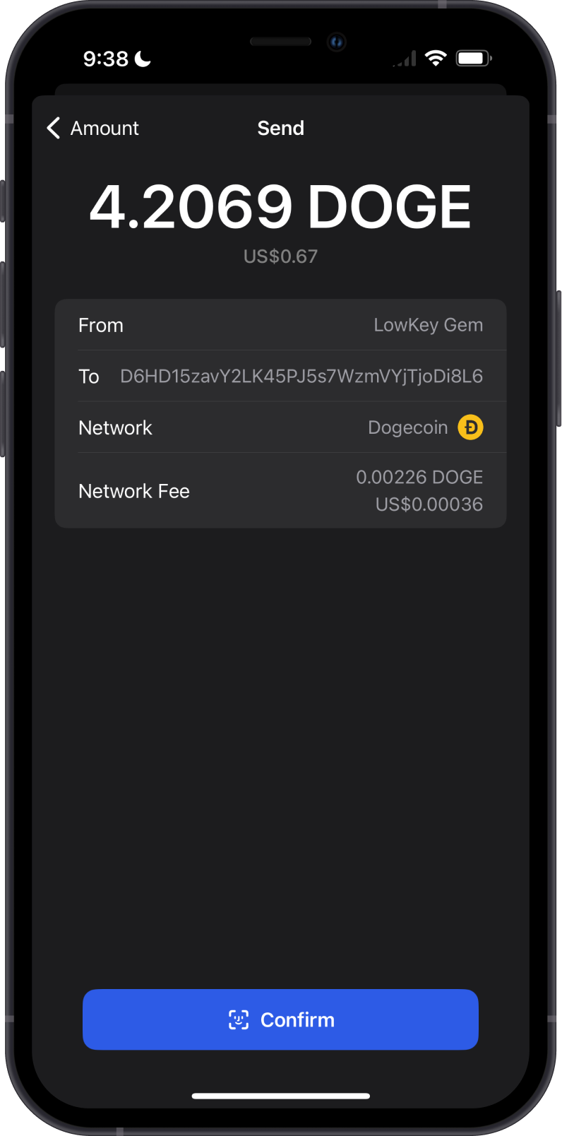 Dogecoin Fees on Gem Wallet