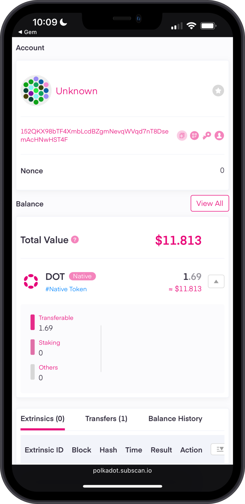 View DOT Balance on Subscan