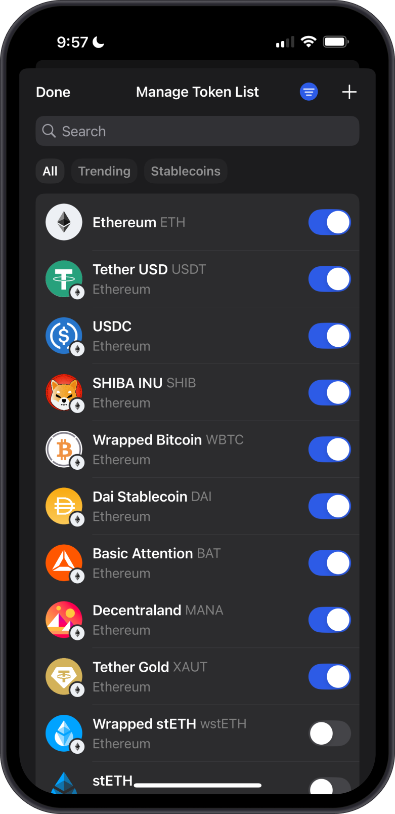 ERC20 tokens on Gem Wallet