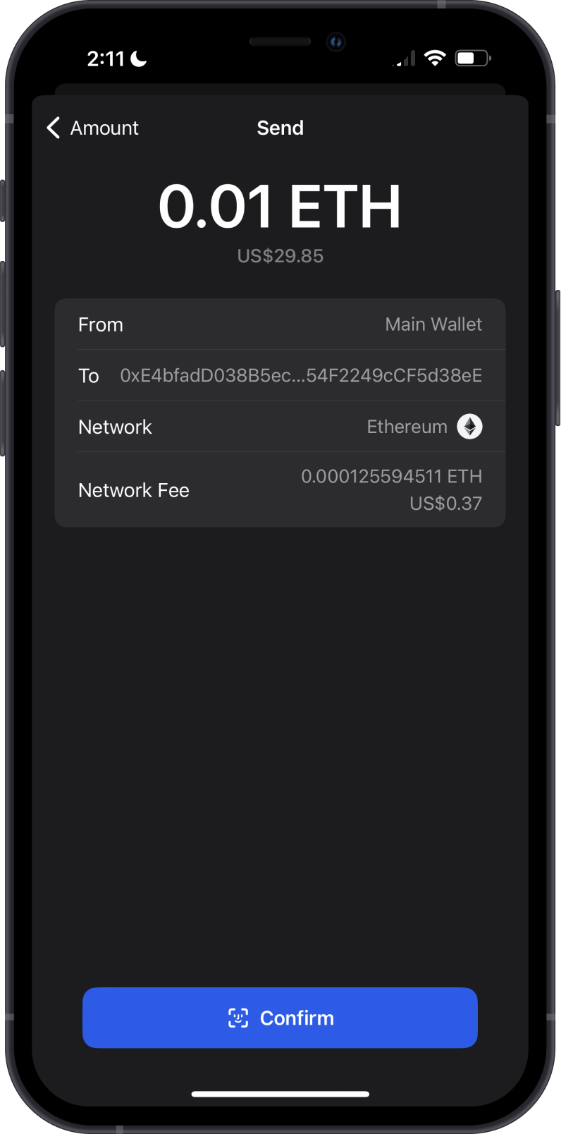 Network Fee when Sending ETH