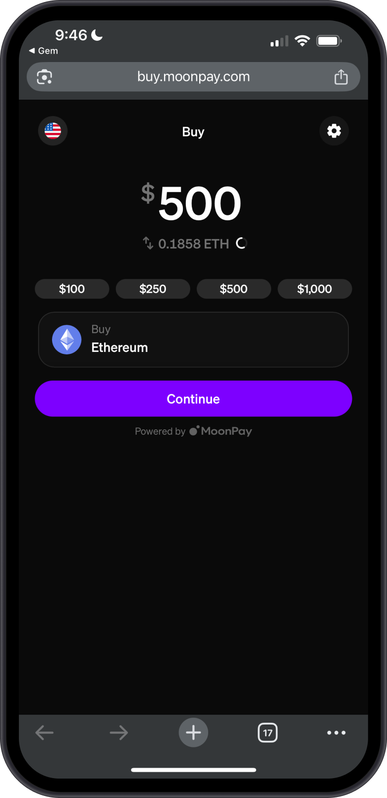 Buy Ether with MoonPay