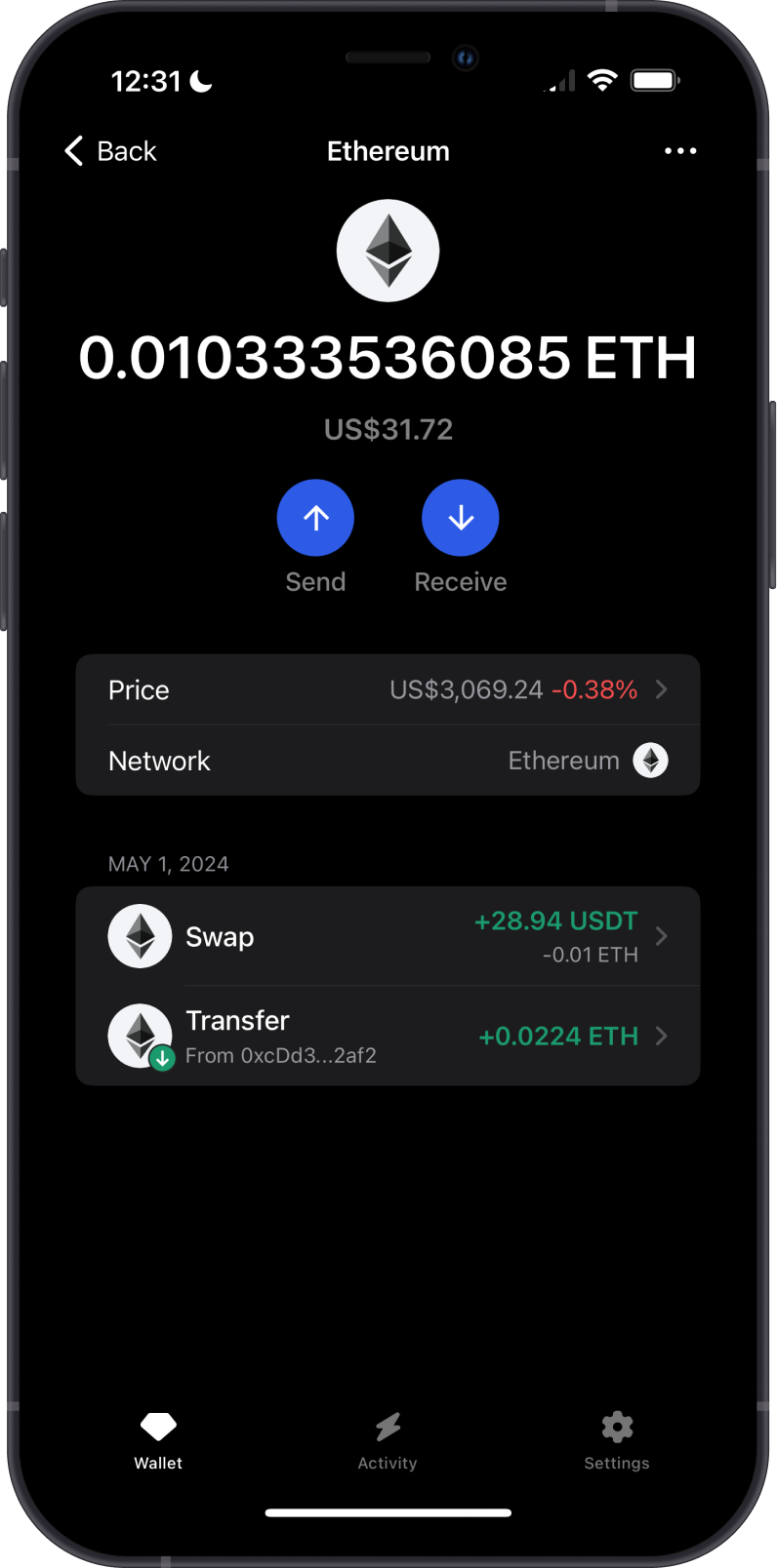 Ethereum Balance on Gem Wallet