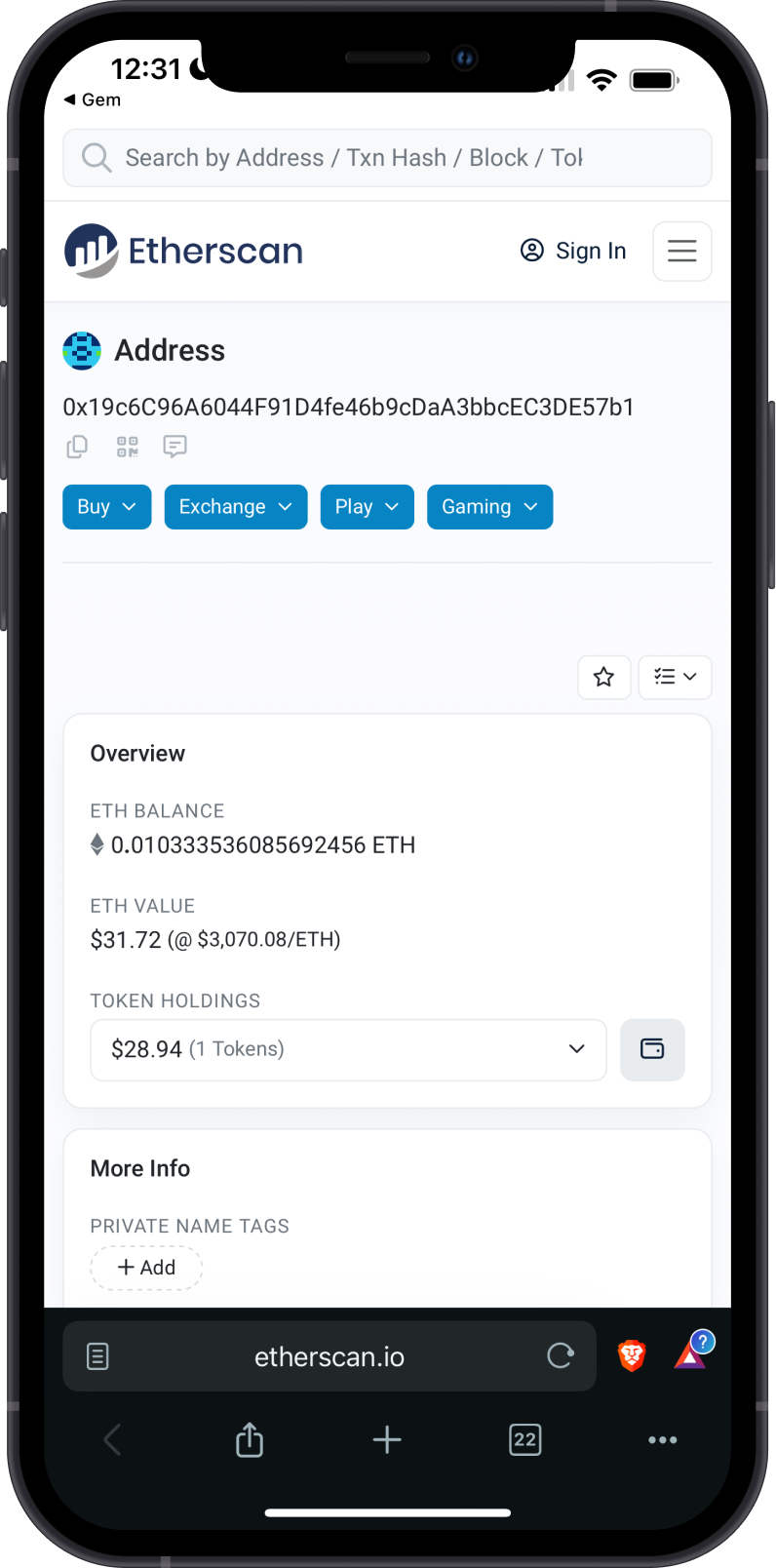 Checking Ethereum Balance on Etherscan