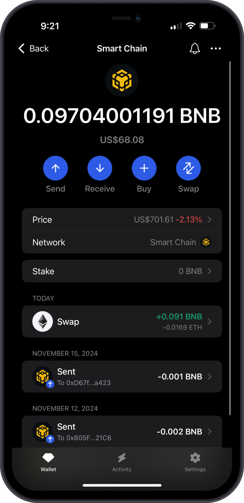 ETH to BNB Swap in Progress