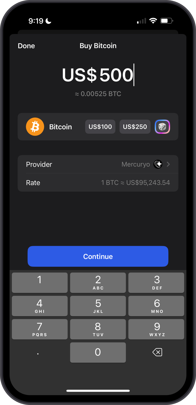 Buy Bitcoin on Mercuryo