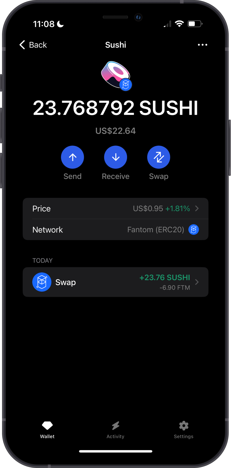 Sushi FTM ERC20 tokens on Gem Wallet